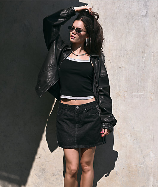 Stitch Fusion Distressed Black Bomber Jacket