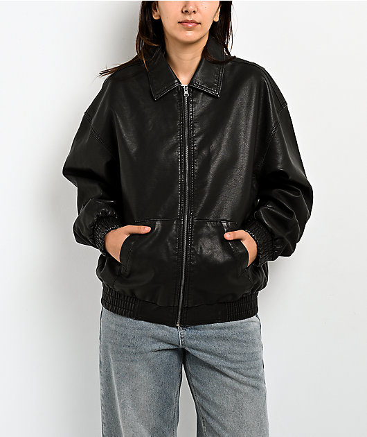 Stitch Fusion Distressed Black Bomber Jacket