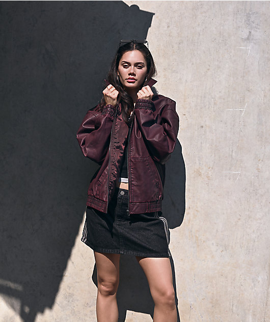 Stitch Fusion Distressed Burgandy Bomber Jacket