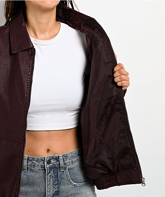 Stitch Fusion Distressed Burgandy Bomber Jacket