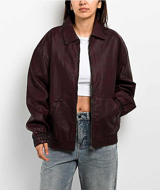 Stitch Fusion Distressed Burgandy Bomber Jacket