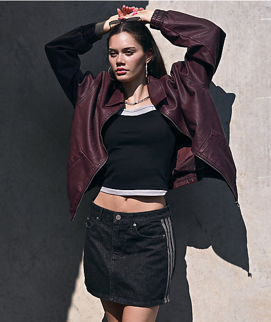 Stitch Fusion Distressed Burgandy Bomber Jacket