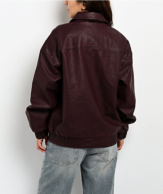 Stitch Fusion Distressed Burgandy Bomber Jacket