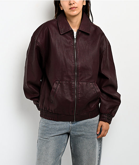 Stitch Fusion Distressed Burgandy Bomber Jacket