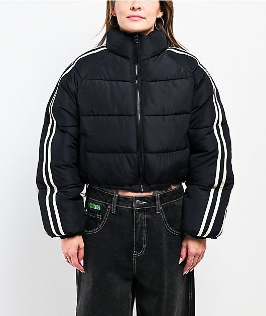 Stitch Fusion Stripe Black Crop Puffer Jacket