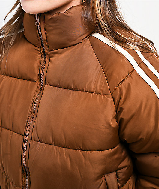 Stitch Fusion Stripe Brown Crop Puffer Jacket