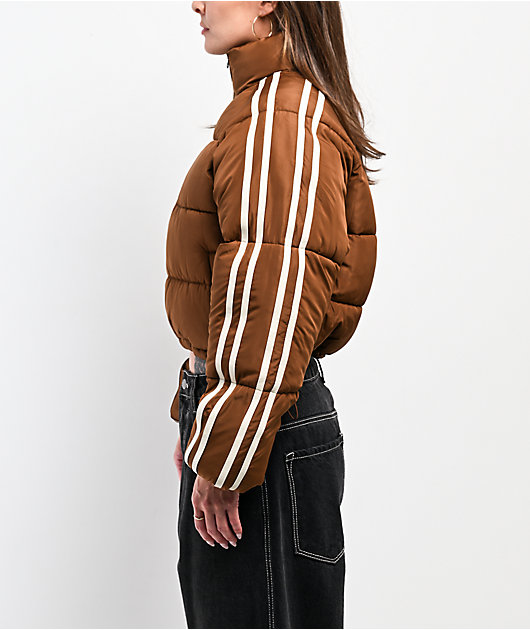 Stitch Fusion Stripe Brown Crop Puffer Jacket