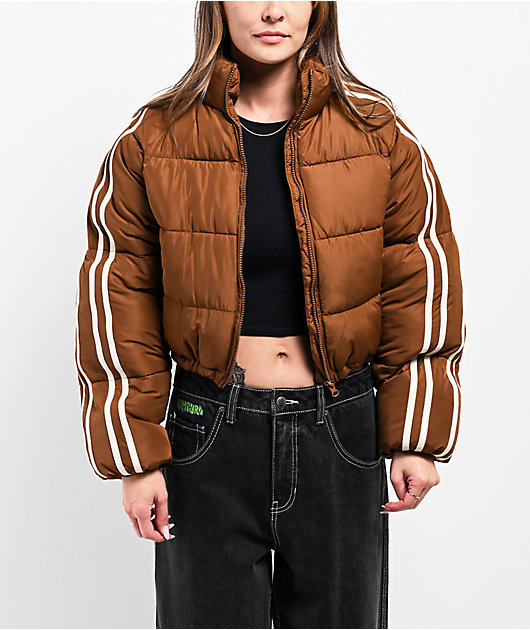 Stitch Fusion Stripe Brown Crop Puffer Jacket