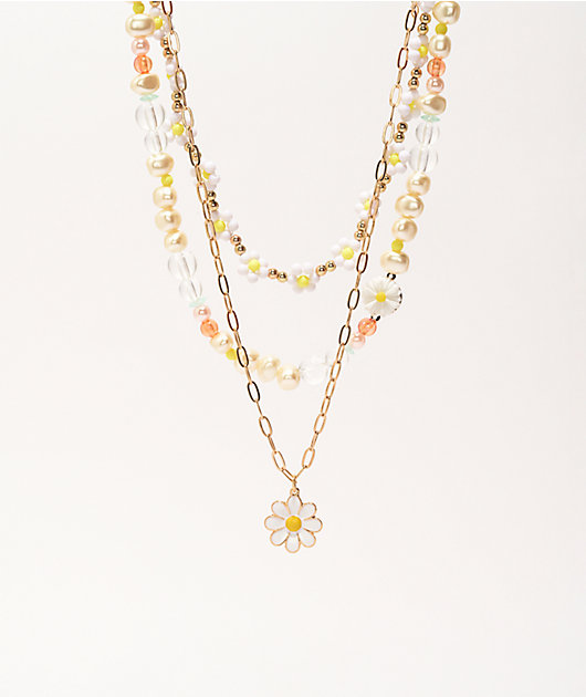 Stone + Locket Beaded Daisy Chain 9" Necklace