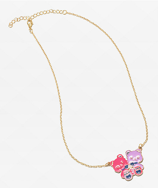 Stone + Locket Bestie Bears 10" Gold Necklace