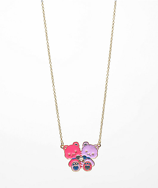 Stone + Locket Bestie Bears 10" Gold Necklace