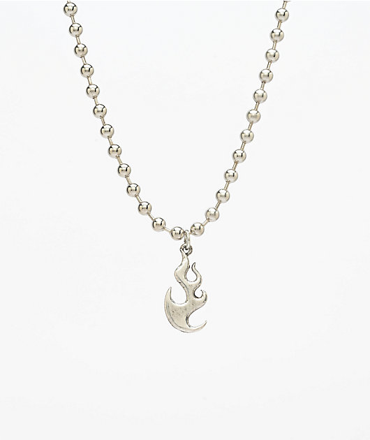 Stone + Locket Flame Ball Collar de cadena de plata