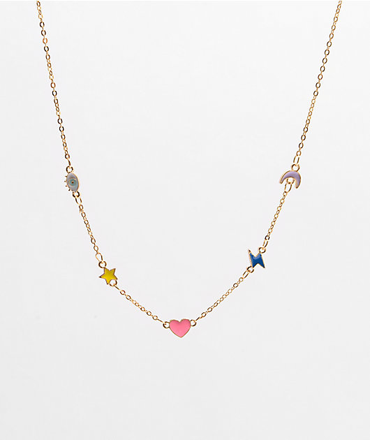 Stone + Locket Good Luck Gold Choker Necklace