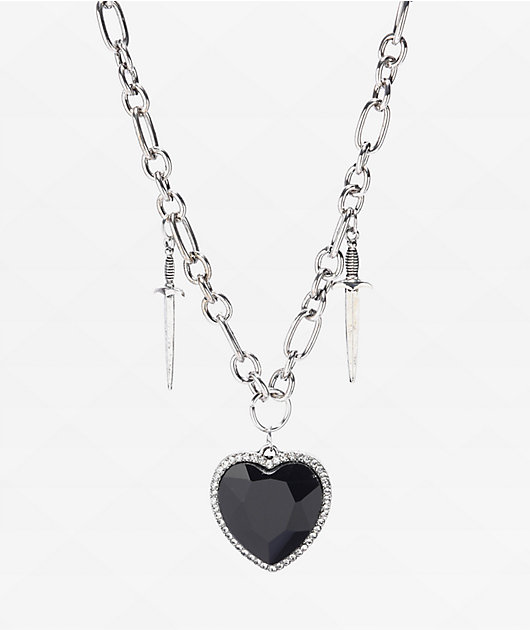 Stone Locket Heart Dagger Silver 18