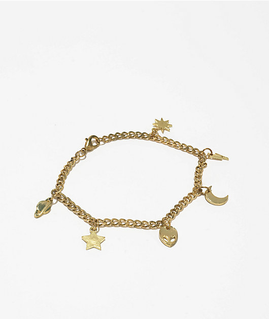 Stone + Locket Space Gold Charm Bracelet