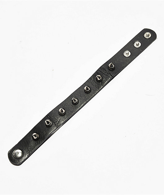 Stone + Locket Spiked Black Cuff Bracelet