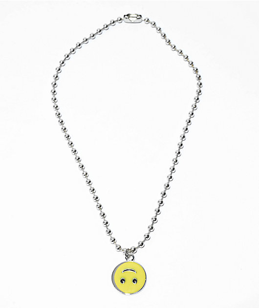 Stone + Locket Upside Down Smile 16" Silver Charm Necklace