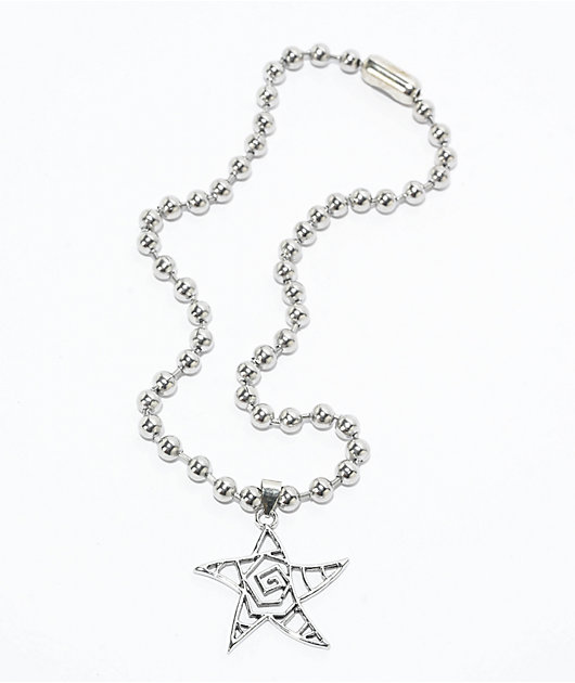 Stone + Locket Wavy Star 16" Silver Charm Necklace