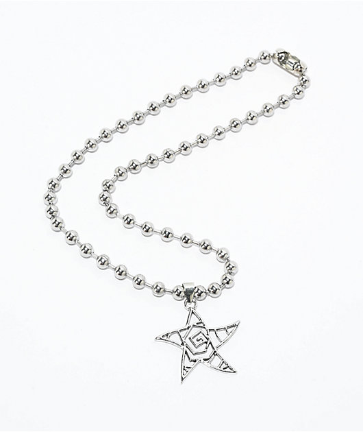 Stone + Locket Wavy Star 16" Silver Charm Necklace