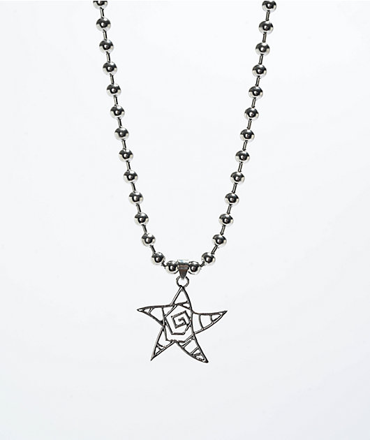 Stone + Locket Wavy Star 16" Silver Charm Necklace