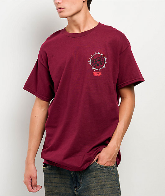 Stranger Things x Santa Cruz Hellfire Pit Maroon T-Shirt | Zumiez