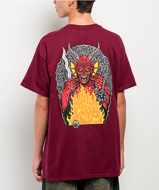 chapman skateboards Anthony furlomg Tシャツ Stranger Things x Santa Cruz Hellfire Pit Maroon T-Shirt | Zumiez