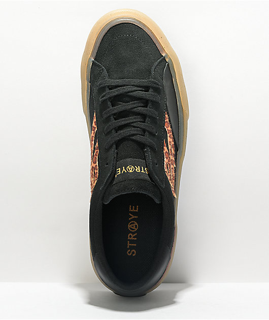 Straye Logan zapatos de skate negros, leopardo y goma