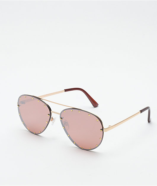 Studded Brown & Gold Pilot Sunglasses