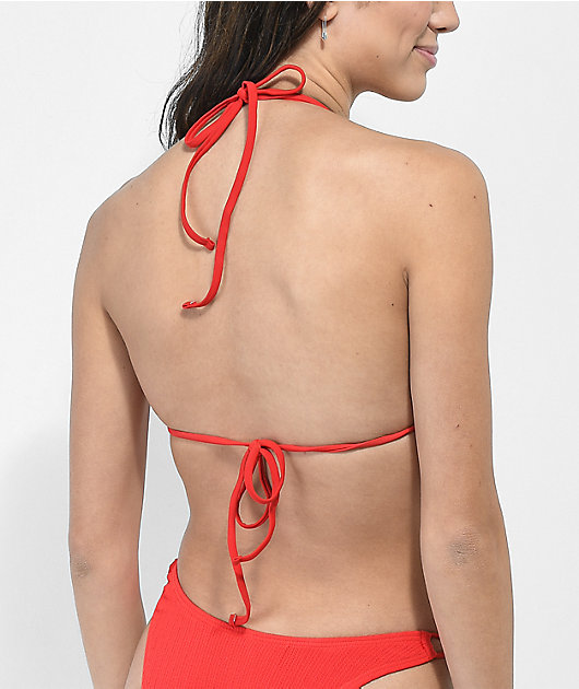 Sunsets Bailey Braided top de bikini triangular acanalada roja