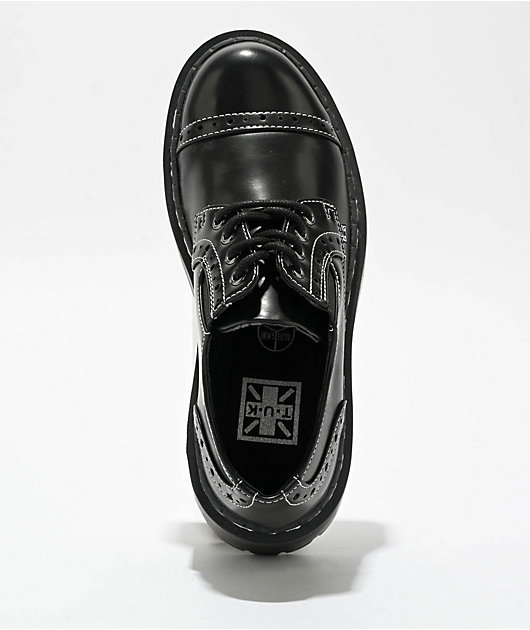 T.U.K. Burnished Contrast Stitch Double Decker Brogue Black Shoes