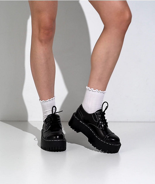 T.U.K. Burnished Contrast Stitch Double Decker Brogue Black