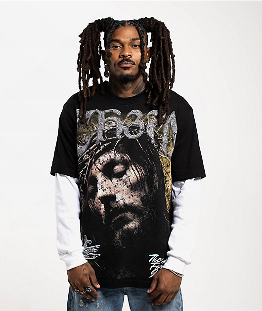 TRIPLE THRASH TREAT ツアーTシャツ L 黒 y2k ブラック TH3M Forgive Black & White 2fer Long Sleeve T-Shirt | Zumiez
