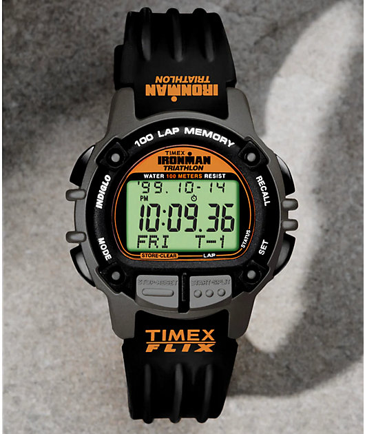 TIMEX  IRONMAN  TRIATHLON デジタル A423 TIMEX IRONMAN Flix 100 Lap Black & Grey Digital Watch | Zumiez