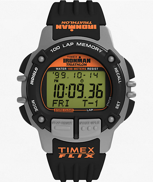TIMEX IRONMAN FLIX デジタル腕時計 ブラック m511 TIMEX IRONMAN Flix 100 Lap Black & Grey Digital Watch | Zumiez