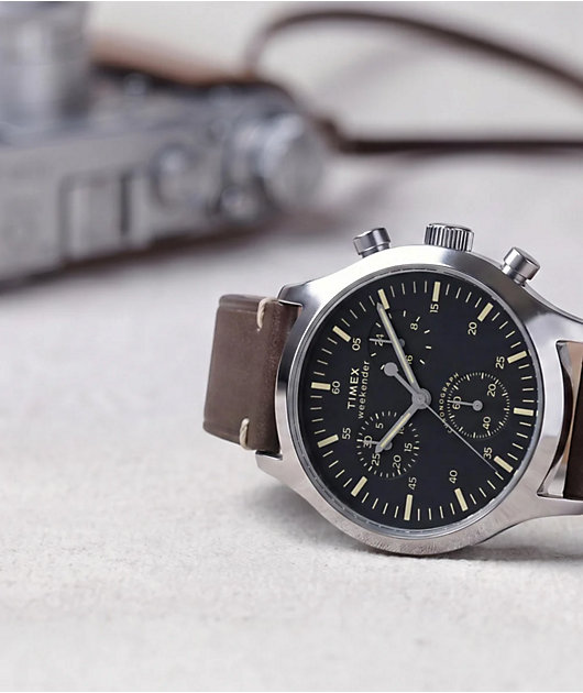 TIMEX Weekender New England Chronograph Black, Silver & Brown Analog Watch