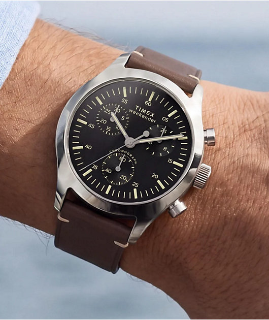 TIMEX Weekender New England Chronograph Black, Silver & Brown Analog Watch
