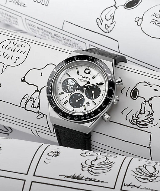 TIMEX x Peanuts Q Chrono Snoopy Silver & Black Analog Watch | Zumiez