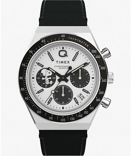 TIMEX x Peanuts Q Chrono Snoopy Silver & Black Analog Watch | Zumiez