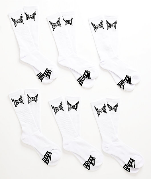 Tapout Comfort 6 Pack White Crew Socks
