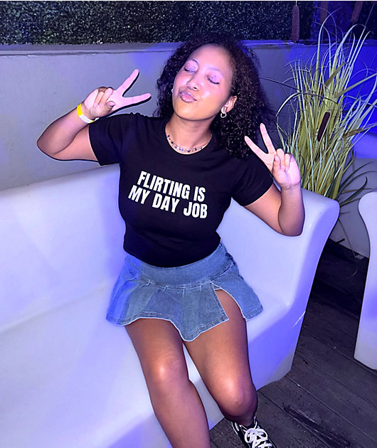 Tara Yummy Flirting Is My Day Job Black Crop T-Shirt