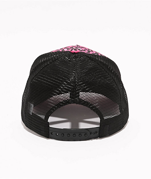 Tara Yummy Flirting Is My Day Job Pink & Black Cheetah Print Trucker Hat