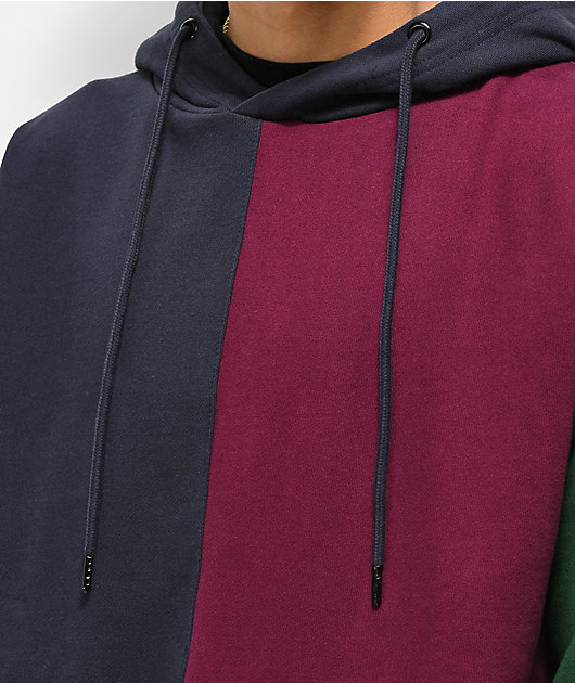 teddy fresh burgundy color block hoodie