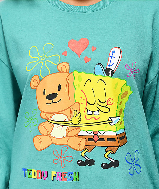 esquina Bien educado Decoración Teddy Fresh x SpongeBob SquarePants Bear Hug camiseta verde de manga larga