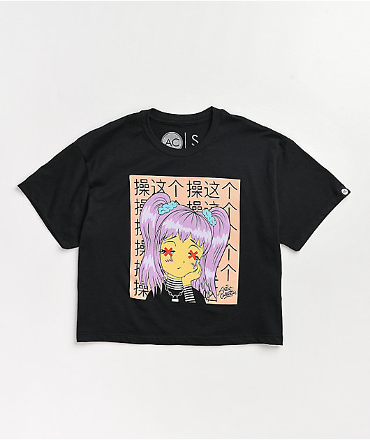 The Artist Collective Fuck This Anime Black Crop T-Shirt