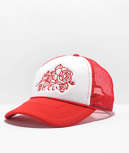 Red and store white baseball cap