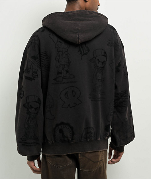 The Boondocks Collage Black Acid Wash Hoodie | Zumiez