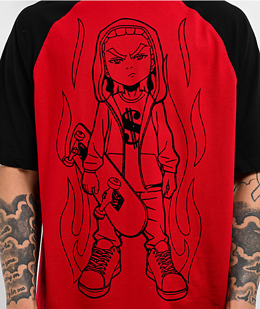 The Boondocks Riley Skate Fire Red Raglan T-Shirt | Zumiez