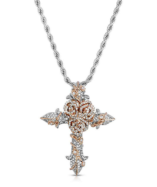 The Gold Collar cruz de diamante de cadena de plata 22"