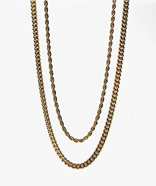The Gold Gods Cuban & Rope Yellow Gold Chain Necklace Set