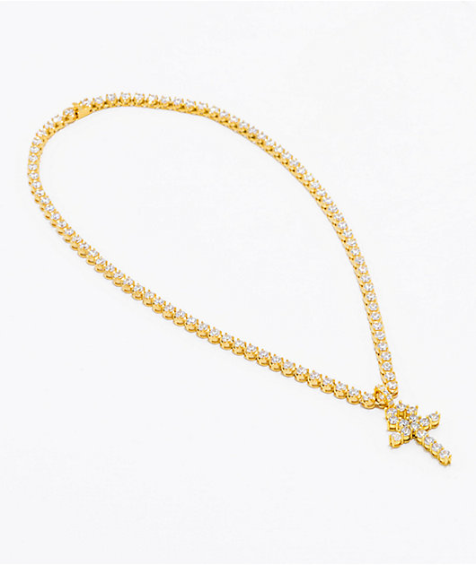 The Gold Gods Diamond Ankh Cross & 4mm Tennis Chain Necklace